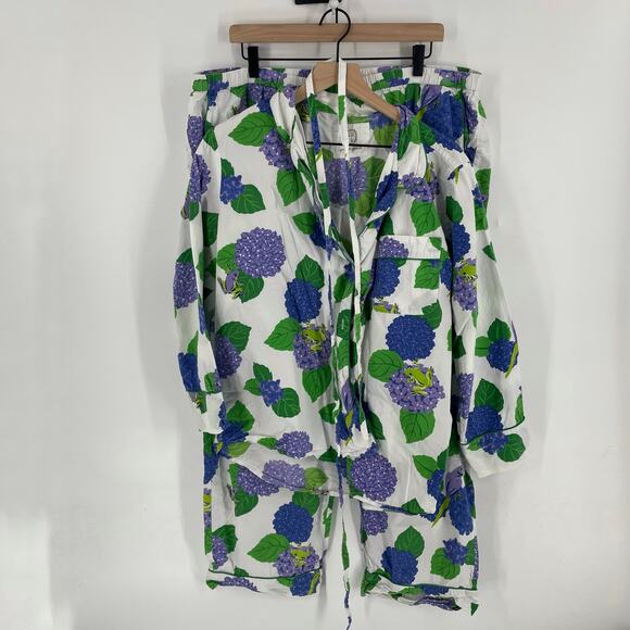 Anthropologie Printfresh Hydrangea Hideaway Pajama Set Cotton Sleepwear Size 1X - Picture 2 of 12